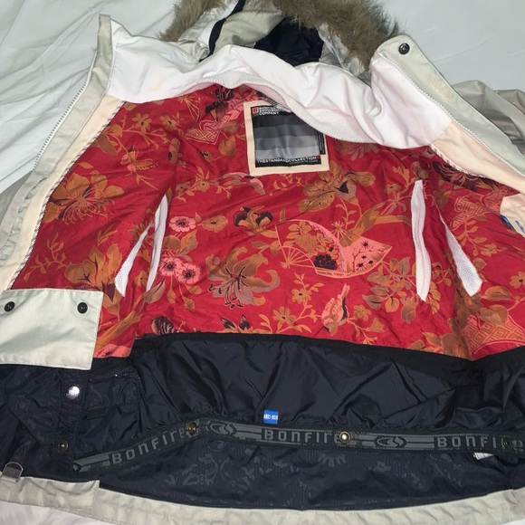 Bonfire Safari Snowboarding Jacket Women’s Sz Small Beige Faux Fur On Hood - Picture 8 of 15